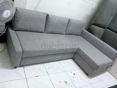 Grey L-Shaped Sectional Sofa-bed with storage