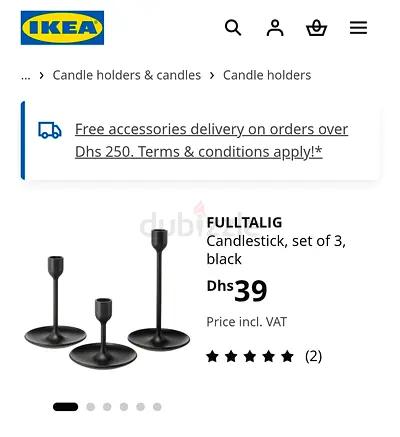 IKEA FULLTALIG candlestick set of 3, black