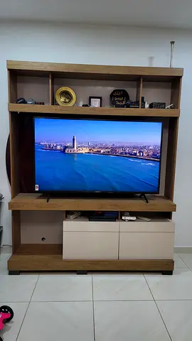 Wooden TV Cosole unit with off white  Cabinets  AED 150 only _Moving Sale