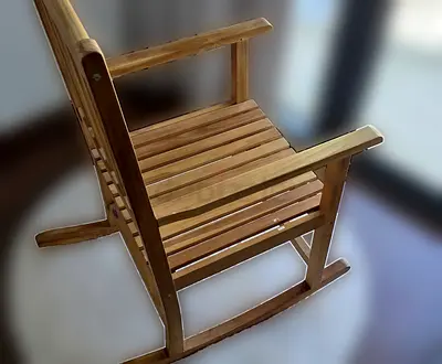 Solid Wood Rocking Chair - Slatted Back and Seat, Natural Finish