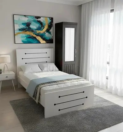 White wooden single size bed with headboard and footboard (like-new)