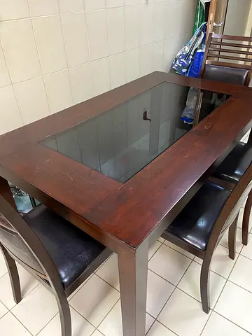Solid Wood Dining Table with Glass Inset (6-seater) 4 seats available