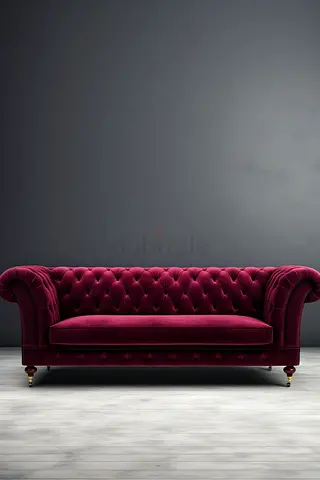 Classic Burgundy Velvet Chesterfield Sofa