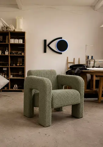 Modern boucle lounge armchair - light green