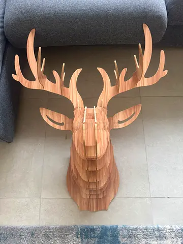 Wall-mounted wooden CNC Cut Wooden Deer Head Sculpture for sale.