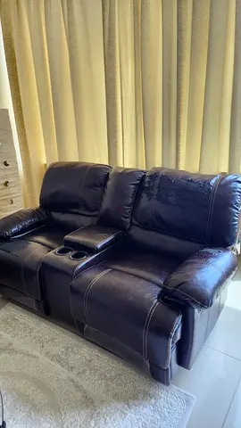 Brown Leather Recliner Sofa with Cup Holders