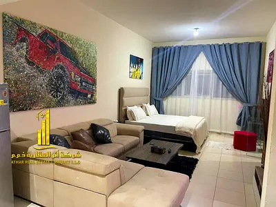 A luxurious studio open view with a semi-detached kitchen, fully furnished, elegant furniture and a fully equipped kitchen with parking and garden