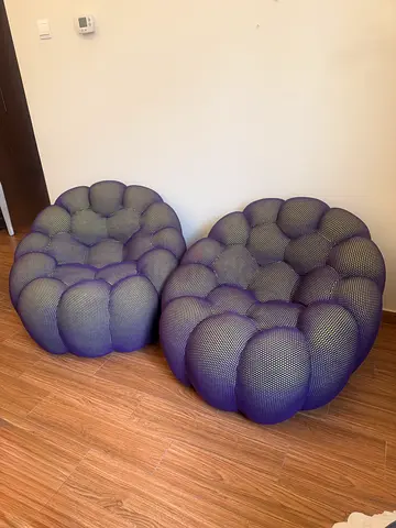 x2 pair ROCHE BOBOIS Bubble swivel pivoting armchairs in Techno 3D fabric W92 H68 D91 cm