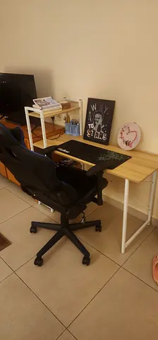 Compact study desk with ergonomic swivel chair - good condition