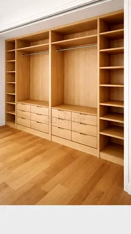 Custom built-in wooden wardrobe with drawers and shelving - good condition