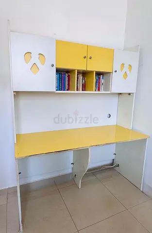 White and yellow study desk with overhead storage, good condition ,spacious