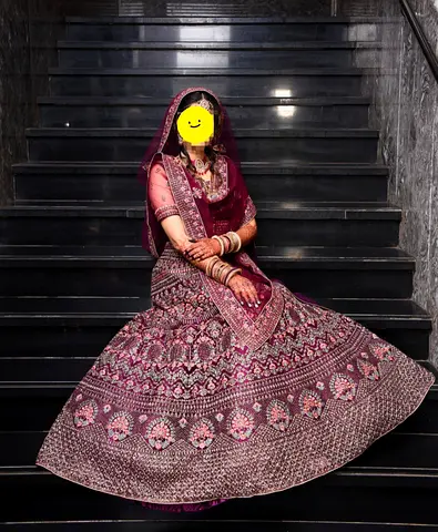 Bridal Dark Purple Embroidered Lehenga Choli with Dupatta