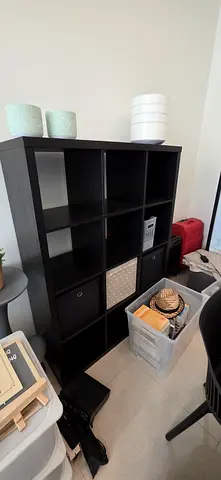 IKEA KALLAX 9-cube Shelf Unit - Black-Brown, Good Used Condition