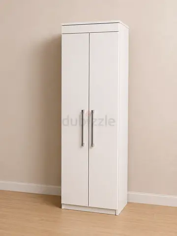 Modern White 2-Door Slim Wardrobe Cabinet