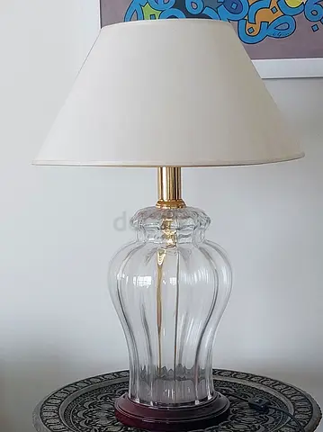 Glass Table Lamp with Beige Shade – Excellent Condition