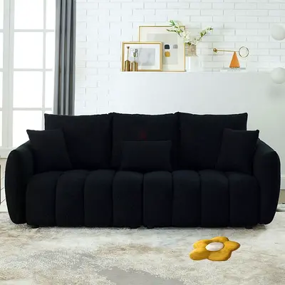 Modern Black Three Seater Sofa with Fluted Base