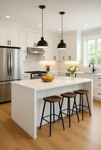 Modern white kitchen island with storage