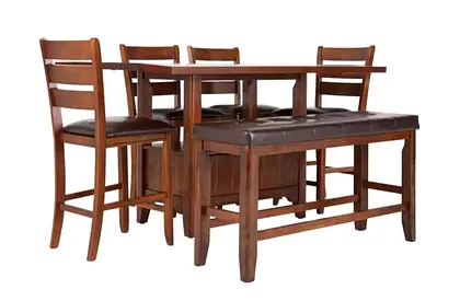 6 Piece Wooden Dining Set with Counter Height Table Chairs and Bench