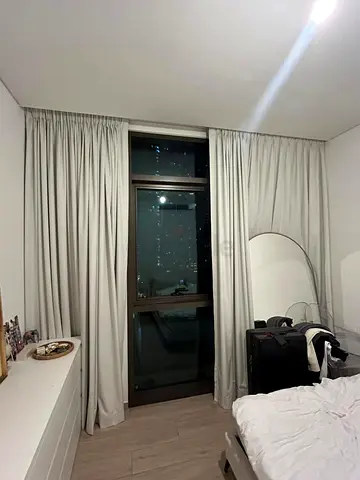 X2 sets of quality, cream, black out floor length curtains