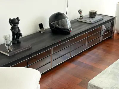 Low modern TV/entertainment console with mirrored drawers