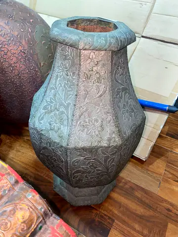 Antique Hand-Engraved Metal Decorative Vase-44cm height,22cm length