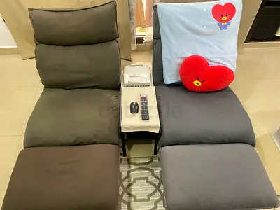 2 sets of Muji Recliners Grey & Brown with Ottoman base - good condition