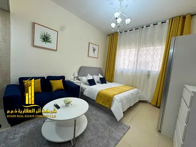 استوديو مطبخ شبة منفصل مفروش فرش راقي جدا للايجار الشهرى بعجمان - الجرف2 - ابراج الياسمين