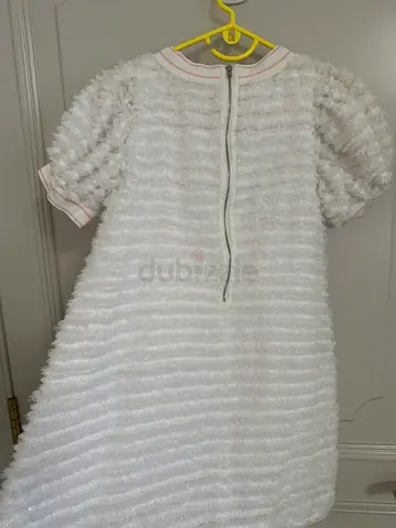 Miss Me Girls White Textured Sparkle Dress Pink Bow Lace Trim Size 11-12