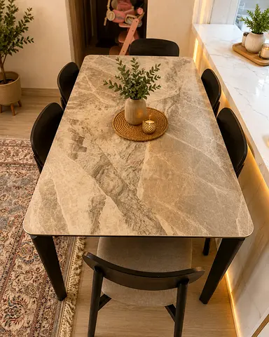 Modern Marble Effect Dining Table with 6 Chairs