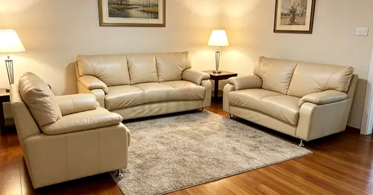 Beige Leather 3-Piece Sofa Set – Good Condition
