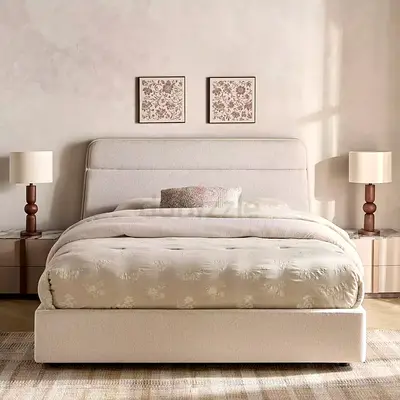 Round edges headboard queen linen bed