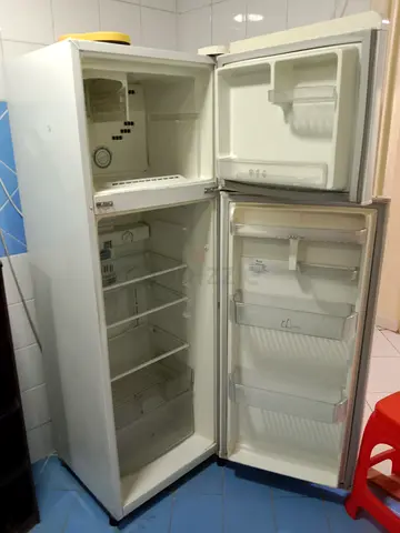 Used double-door refrigerator - working, needs minor touch-ups
