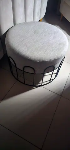 Modern Grey Fabric Ottoman with Black Metal Frame