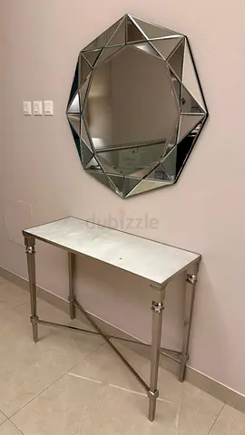 Slim Console Table with Marble Top and Silver Frame Mirror