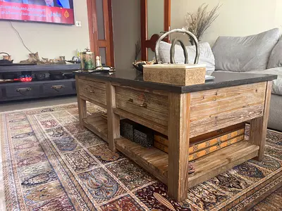 Parker Reclaimed Wood Coffee Table with Bluestone Top – AED 1,500