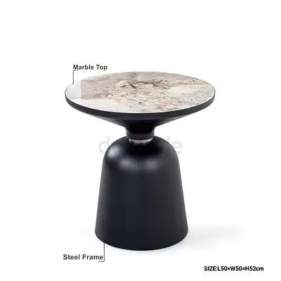 Round Marble Top Side Table with Black Steel Base (50x52cm)