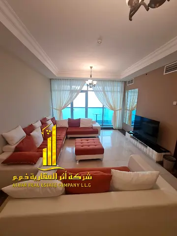 ببلكونه إطلالة بحريه مميزة شقة دوبلكس ثلاث غرف وصاله بفرش جديد راقي جدا بموقع مميز جدا شامله جميع الخدمات مع جيم، مسبح، ساونا, جاكوزي, باركينج خاص