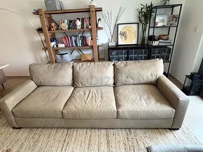 Pottery Barn Light Grey Leather 3-seater Sofa