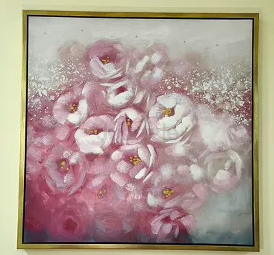 Framed Pink Floral Canvas Wall Art (Square)