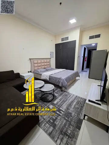 🏡 Golden Opportunity! Luxurious, fully furnished studio apartment for monthly rent in Al Muwaihat 2, near Ajman Academy 🏫 Near the Saudi German Hosp