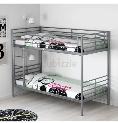 Metal Bunk Bed Frame - Silver, Double Decker Kids/Guest Bed