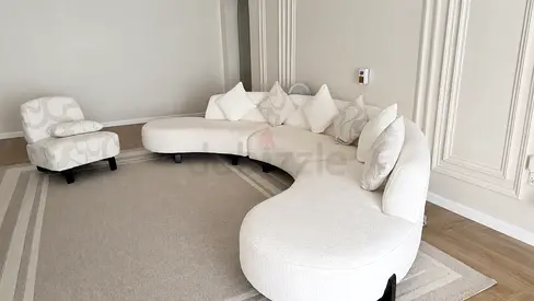 Curved White Fabric Sofa with Accent Chair - Modern Design