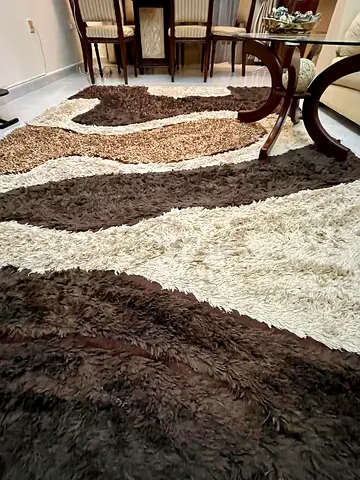 2 brown, golden and cream shaggy wave rugs - good condition