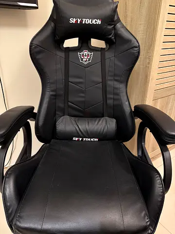 SKYTOUCH Black Leather Gaming Chair with Head & Lumbar Support