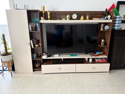 Large Wooden Entertainment Unit with Storage - Good Condition
