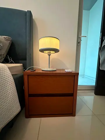 Lovely soft blue, table lamp. Great for any room. Provides a gentle even glow.