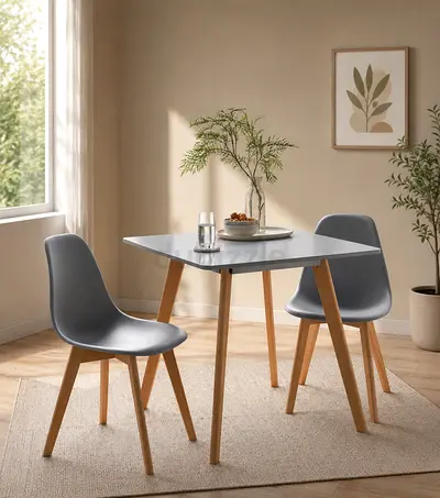 Modern Square Dining Set with 2 Chairs