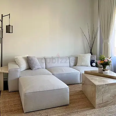 Modern Boucle Fabric Sofa with Cushions