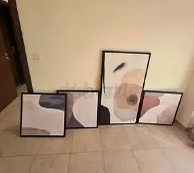 Set of 4 Abstract Modern Wall Art Prints — Neutral Tones, Framed