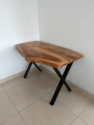 Solid Wood Side Table with Metal Legs - Natural Live Edge